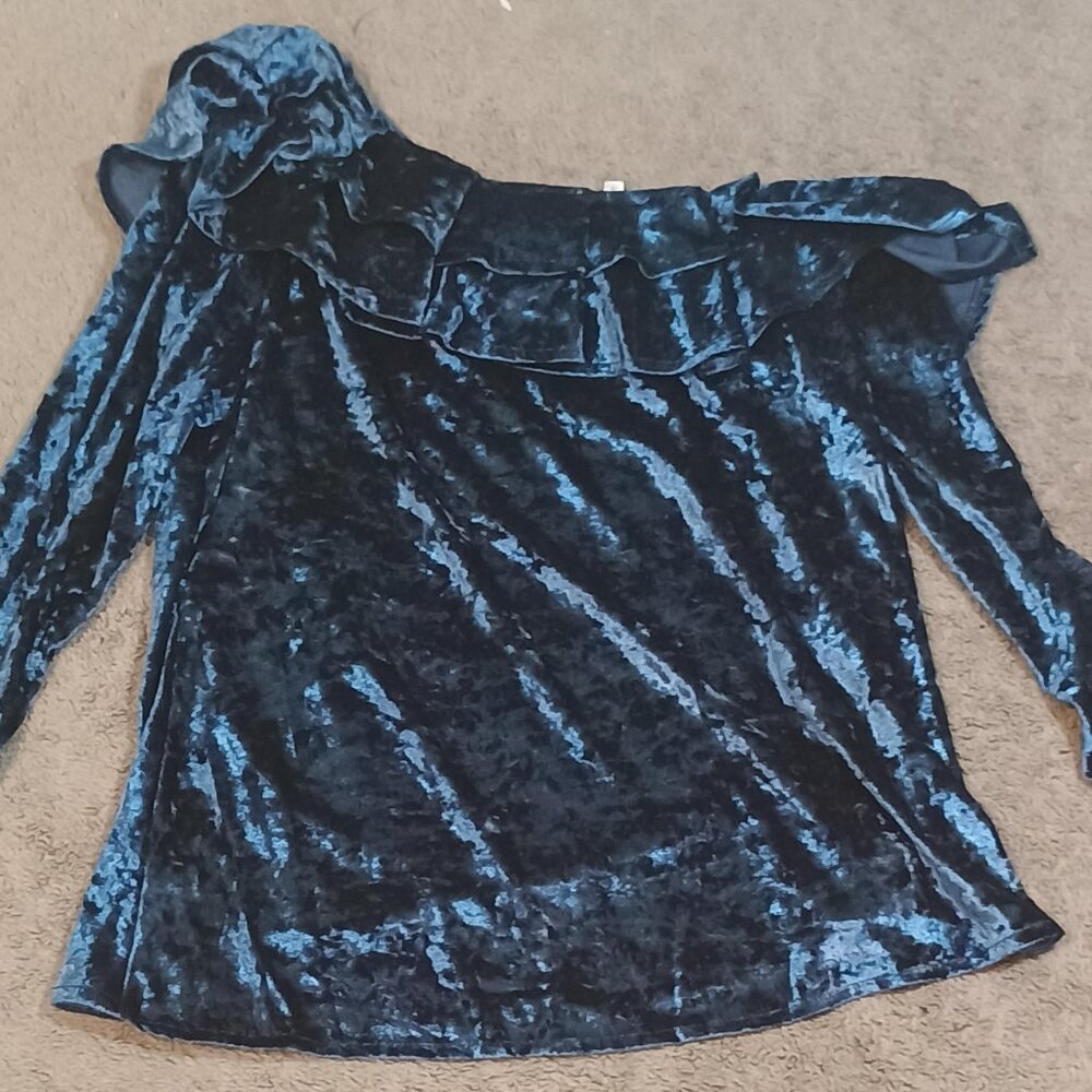 Anthropologie Entro/Ruffle Blouse/Womens Small/Royal Blue/Velvet Whimsigoth - Picture 11 of 11